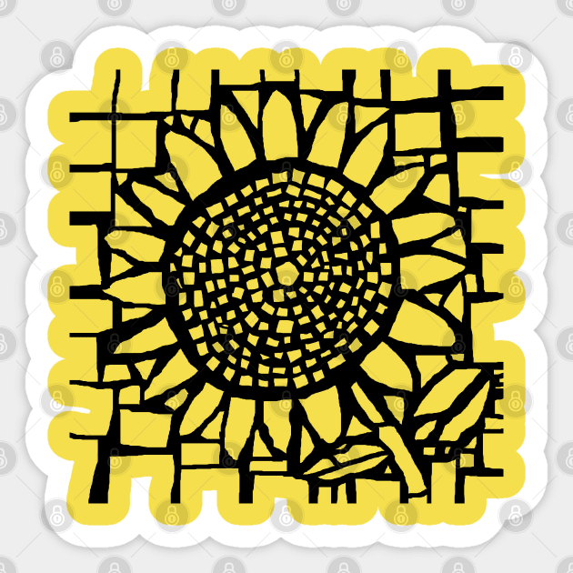 Mosaic Sunflower Monochrome Sticker by ellenhenryart